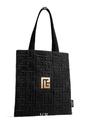 Balmain Black Quilted Tote with Gold Emblem